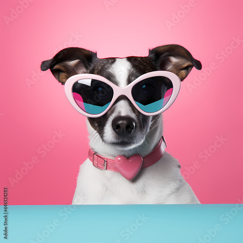 Creative animal with sunglasses on a pastel-coloured background