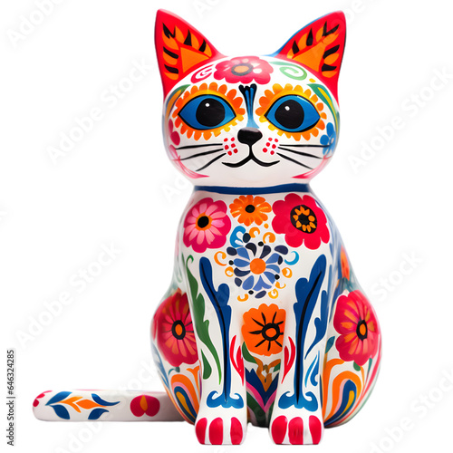 Wallpaper Mural Colorful figurine of a sugar cat with flower patterns for the Day of the Deat on white background Torontodigital.ca