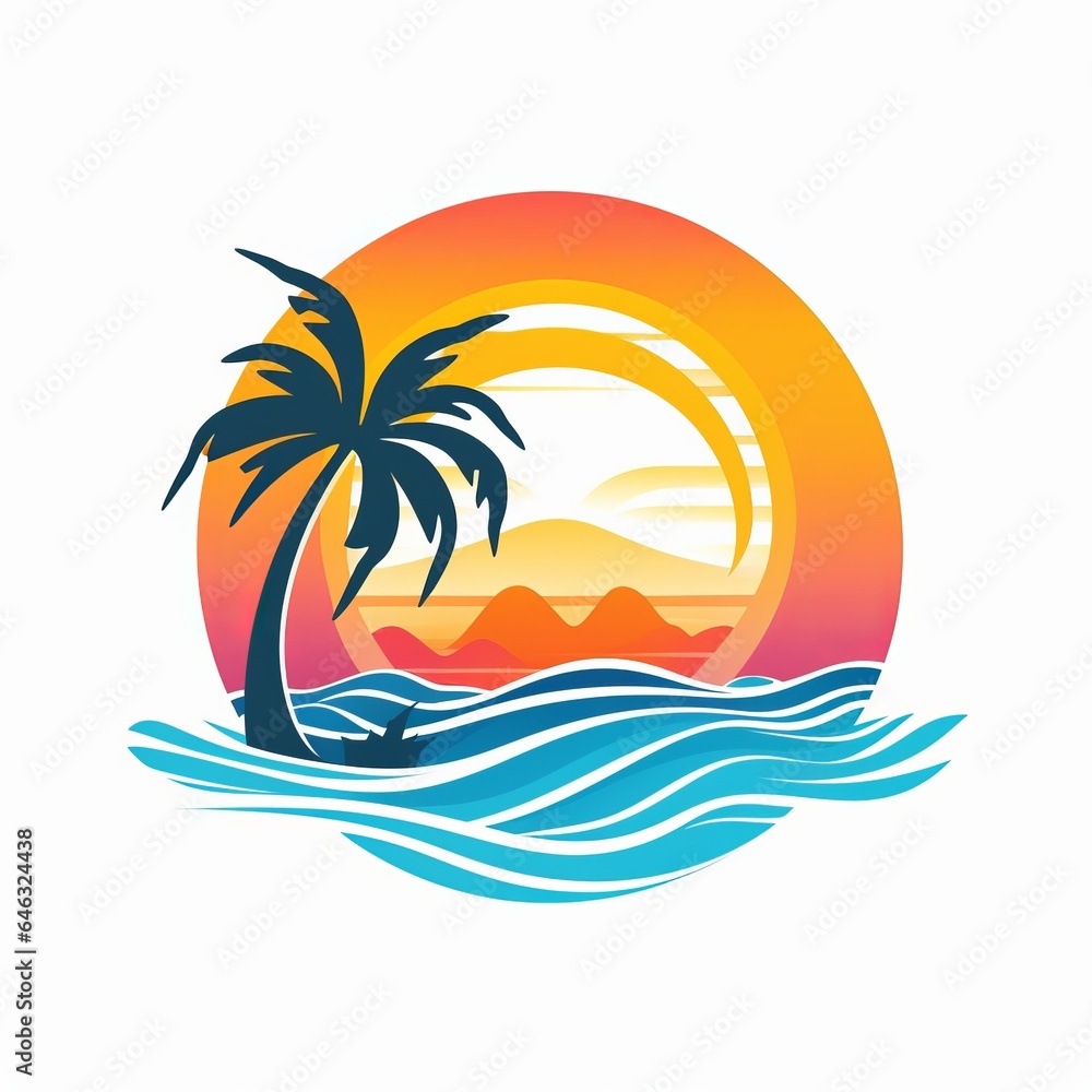 Free Summer Sunset tropical palm tree vintage summer background illustration Generative AI