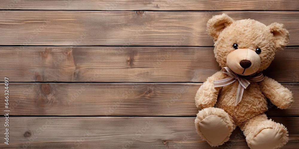 Obraz premium Cherished memories. Classic teddy bear of childhood. nostalgic comfort. Warm embrace. Wholesome playtime