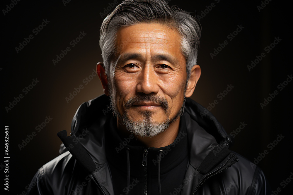 Studio portrait of handsome middle age asian man standing on different colours background