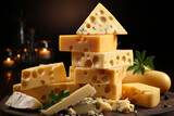 Backgrounds made of cheese arranged in pieces on top of each other, Cheese Delights: A Gourmet Assortment