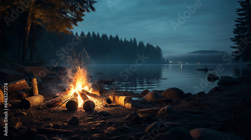 Enjoy a bonfire and the outdoors at a campsite in nature, by the lake.