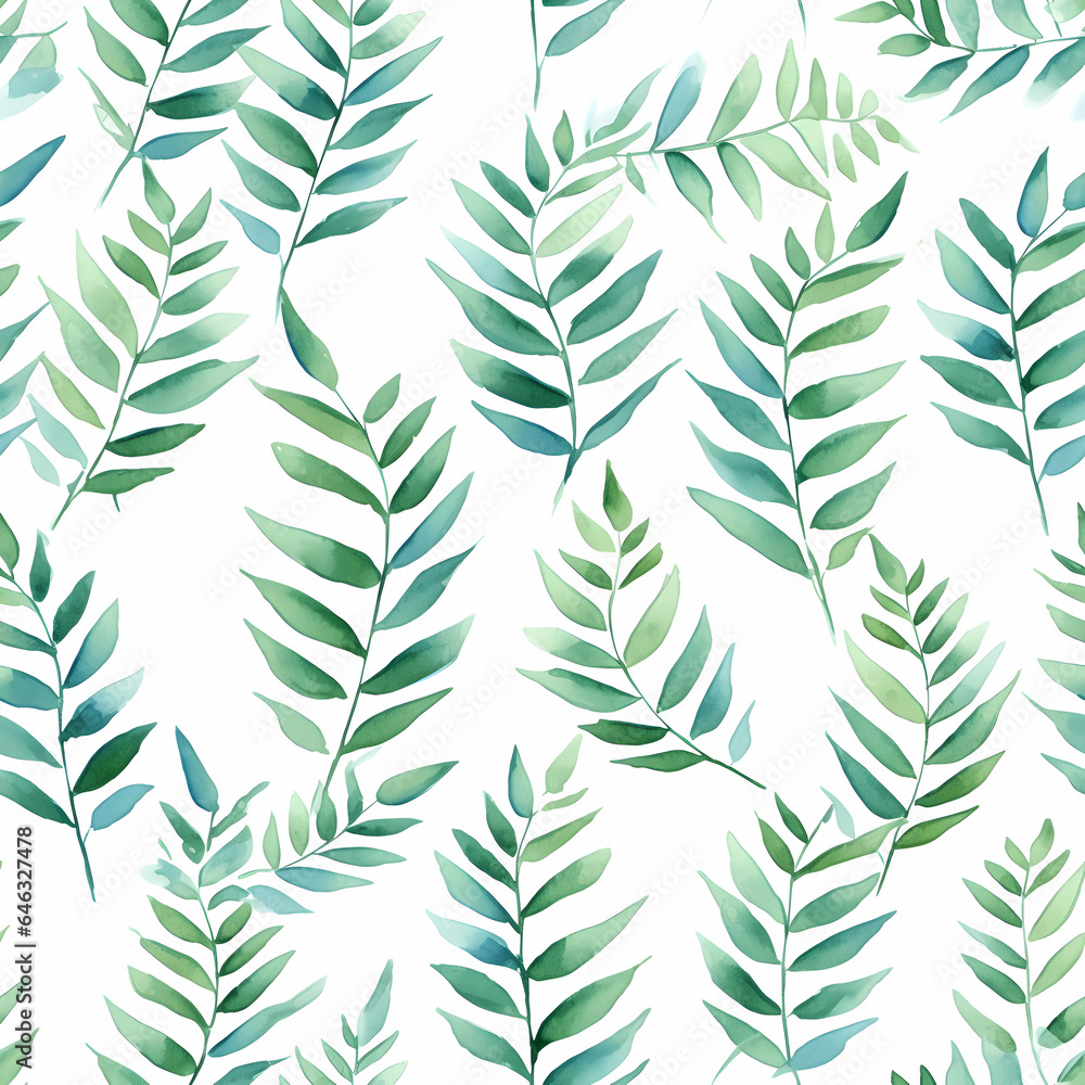 Seamless watercolor pattern of green fern leaves Seamless watercolor pattern of green fern leaves
