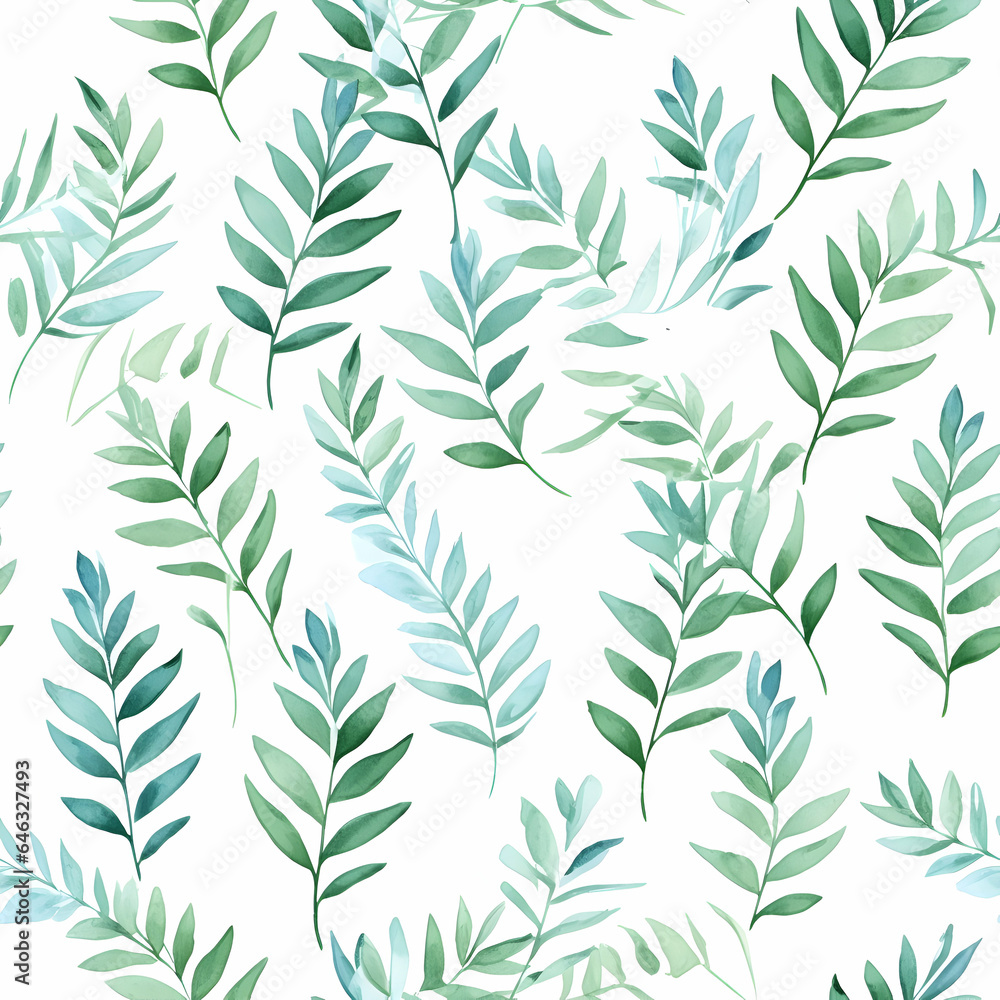 Fototapeta premium Seamless watercolor pattern of green fern leaves