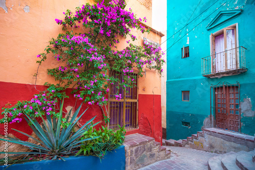 Guanajuato, Mexico, colorful colonial streets and architecture in Guanajuato historic center. © eskystudio