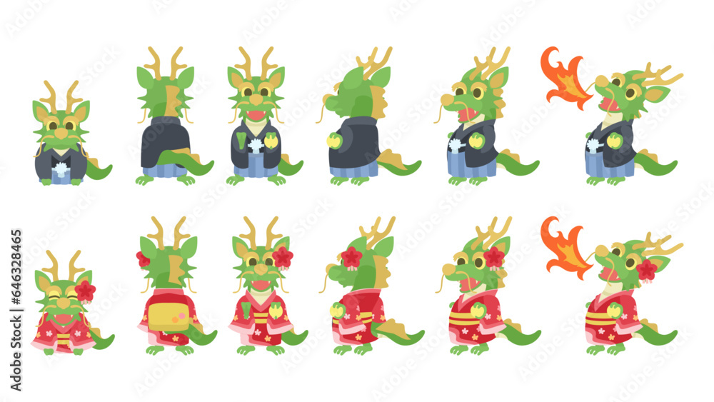 袴や着物を着た龍。フラットなベクターイラストセット。
Dragons wearing hakama or kimono. Flat designed vector illustration set. 袴や着物を着た龍。フラットなベクターイラストセット。
Dragons wearing hakama or kimono. Flat designed vector illustration set.