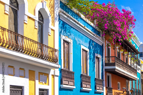 Puerto Rico colorful colonial architecture in historic city center. © eskystudio