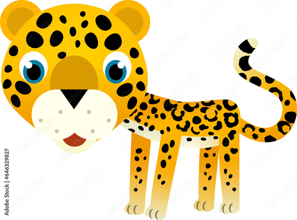 cartoon scene with happy tropical animal cat jaguar cheetah on white background illustration for children