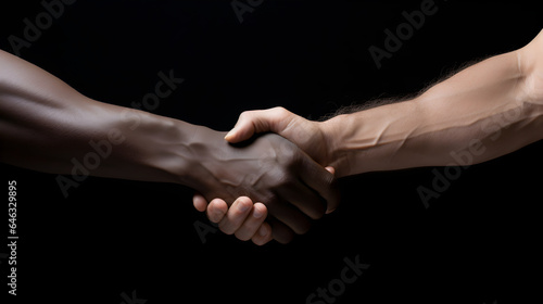 Firm handshake between white and black men