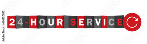 24-HOUR SERVICE red and gray vector web button