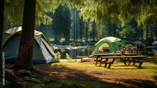 Enjoy the outdoors at a campsite in nature and by the lake.