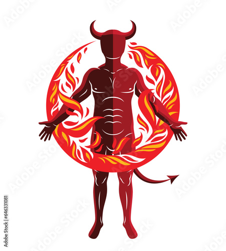 Athletic horned man surroun...