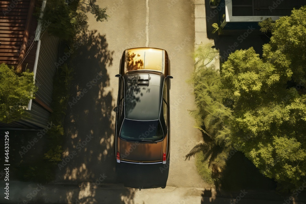 Fototapeta premium Car driving driveway city street. Generate Ai