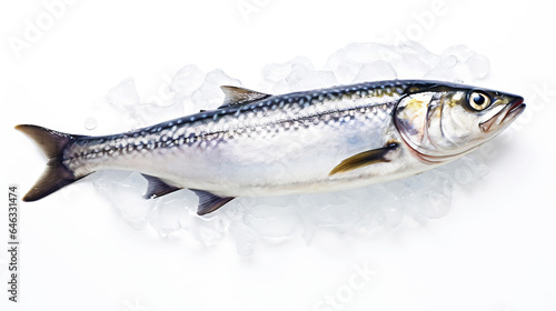 Fresh mackerel fish (Scomber scrombrus) on ice. Seafood background. Generative AI