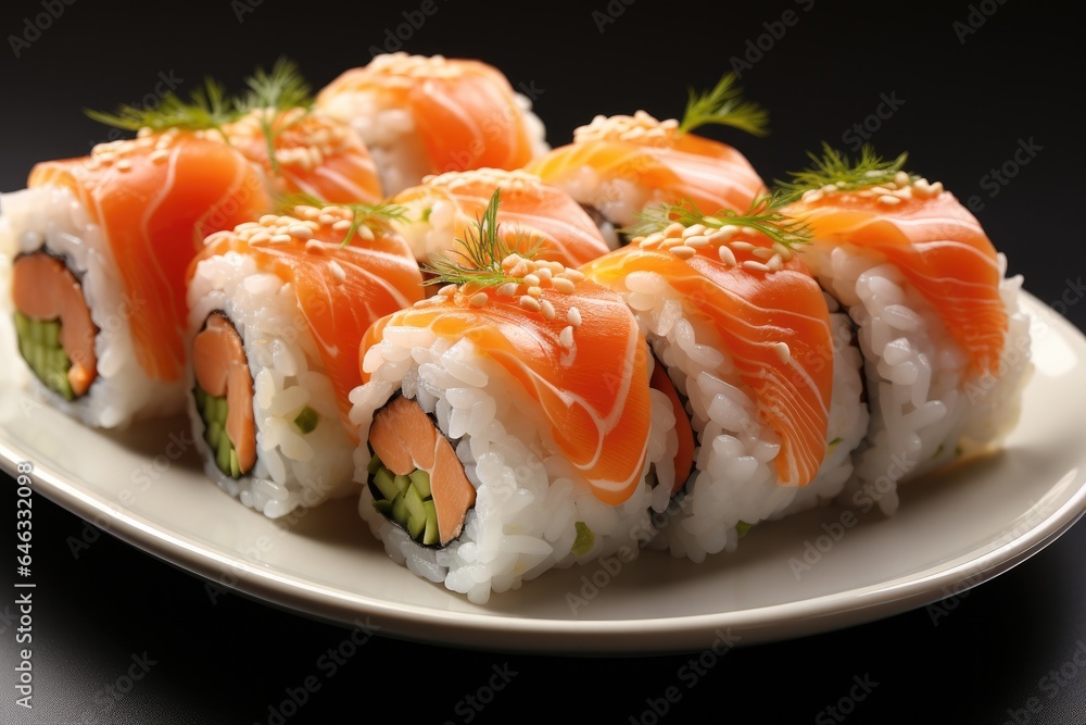 Sushi rolls in a plate. Sushi menu. Japanese food. Sushi rolls in a plate. Sushi menu. Japanese food.