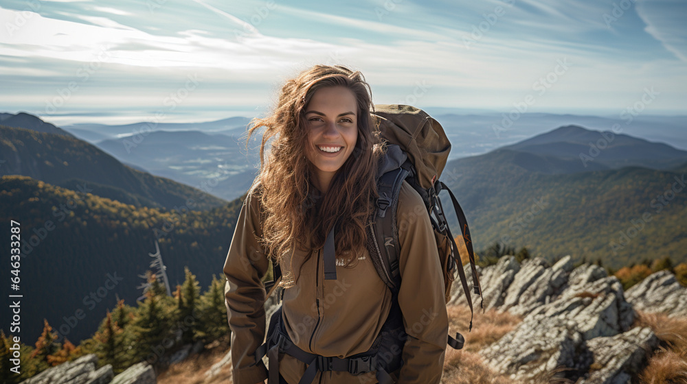 A Woman Hiker on a Mountain Peak, Reveling in the Splendor of Nature's Beauty