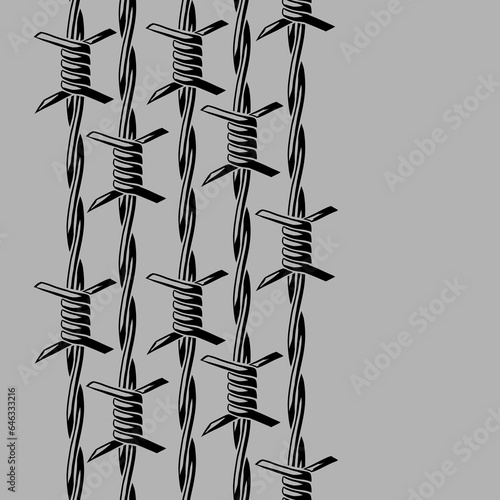 Barbed wire seamless pattern. Sharp barbwire border chain.