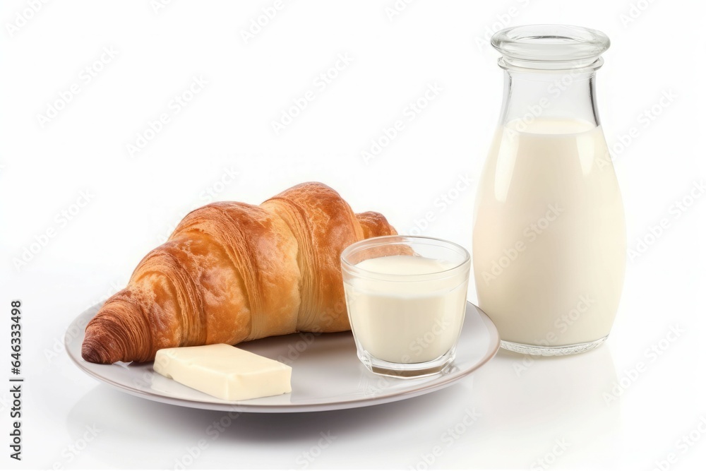 Bottle milk croissant. Generate Ai Bottle milk croissant. Generate Ai