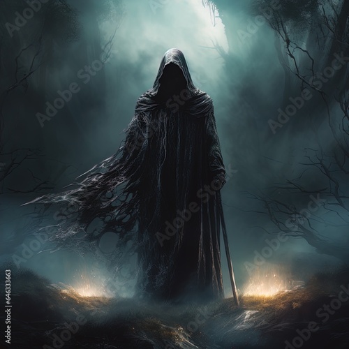 Hooded fantasy grim reaper. Great for fantasy, dark fantasy, space, magic, sorcery and more. 