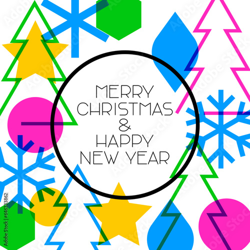 Merry Christmas and Happy New Year. Greeting card with abstract geometric design.