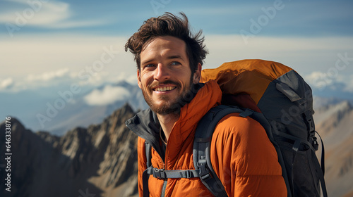 A Male Hiker on a Mountain Peak  Revelling in the Splendour of Nature s Beauty