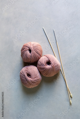 merino wool balls of yarn for kinitting work view from above