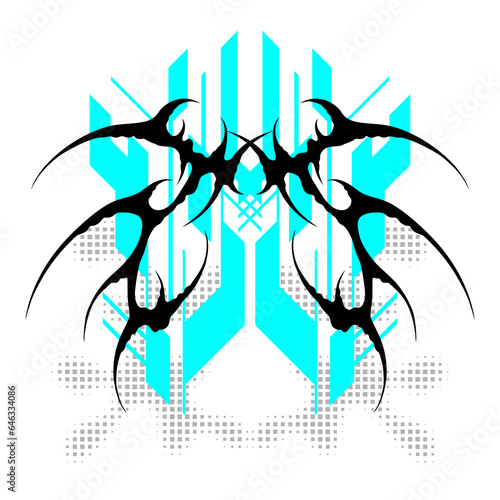 Cyber sigilism poster. Neo tribal gothic style shape.