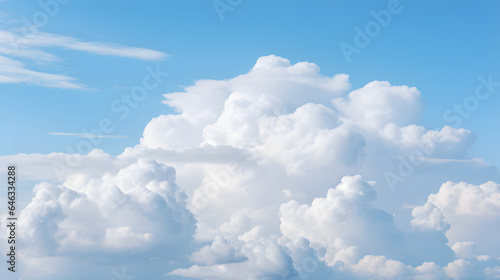 Billowing Cumulus Clouds Against Light Blue Sky  Sculptural Complexity and Depth.