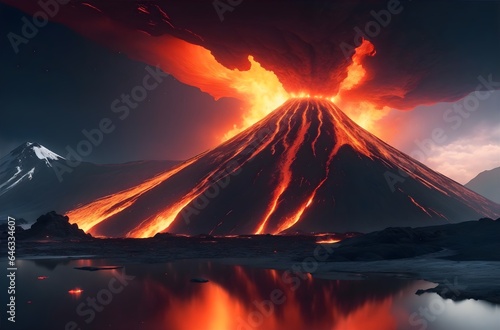 Volcano mountain at sunset AI Generated