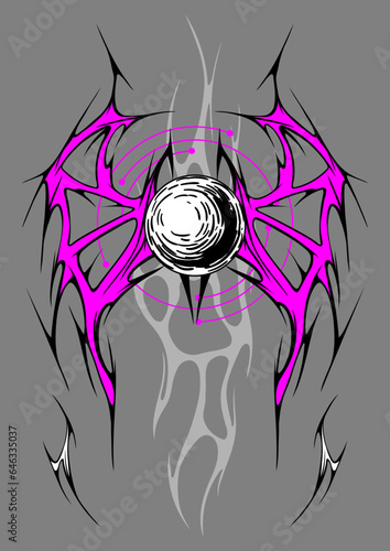 Cyber sigilism poster. Neo tribal gothic style shape.