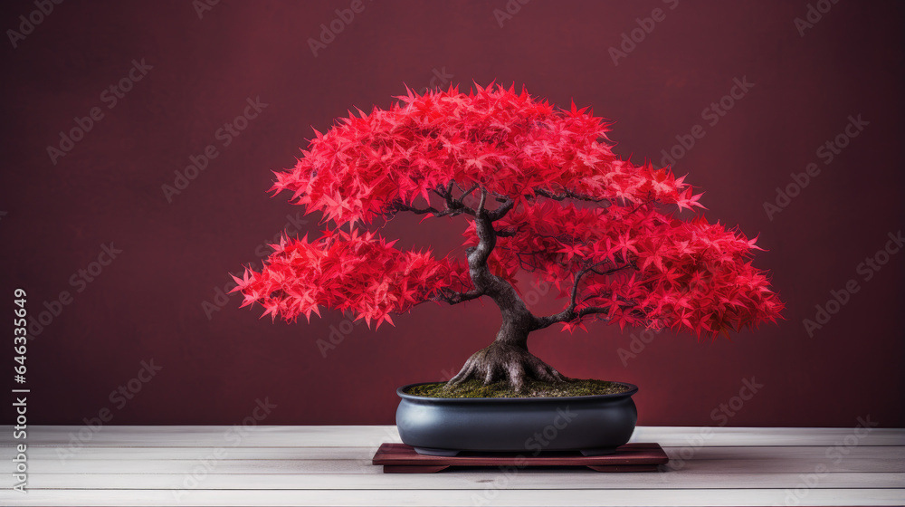 japanese red bonsai tree - obrazy, fototapety, plakaty 