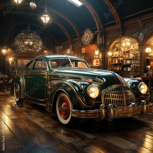 Car Crafted in American Oldtimer Grunge Essence - Vintage U.S. Auto Wallpaper - Car build in American Oldtimer Grunge style - American Oldtimer Car Background created with Generative AI Technology