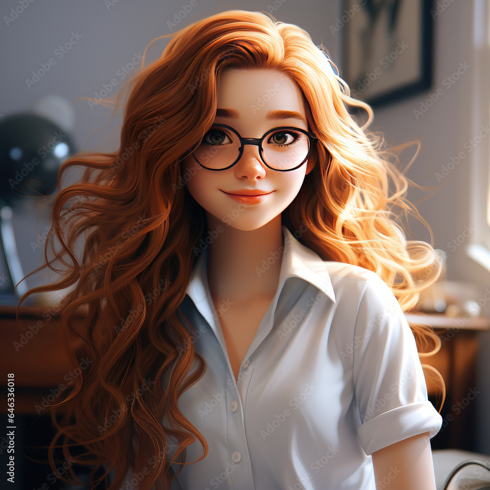 Smiling Woman with Attractive Red Hair and Eyeglasses
