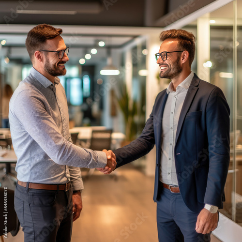 Successful Collaboration Business Partners Seal New Partnership with a Handshake in Office