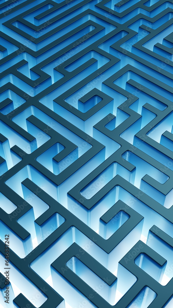 Labyrinth glow blue maze structure confusing way to the exit. Breaking the deadlock. 3d render Labyrinth glow blue maze structure confusing way to the exit. Breaking the deadlock. 3d render