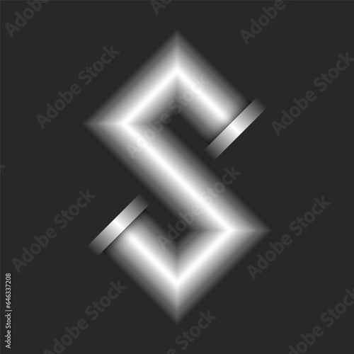 Monogram letter S logo 3d line pipe shape construction with metal flanges, metallic gradient color creative typography mark, industrial style logotype design.