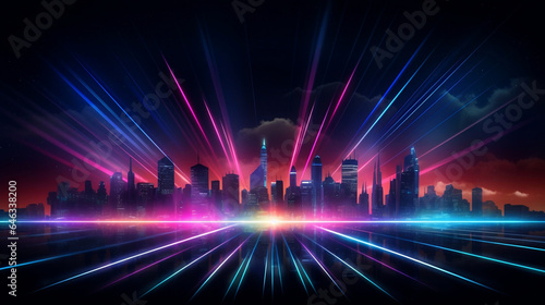 Wallpaper Mural neon line city skyline background with rays,futuristic background Torontodigital.ca