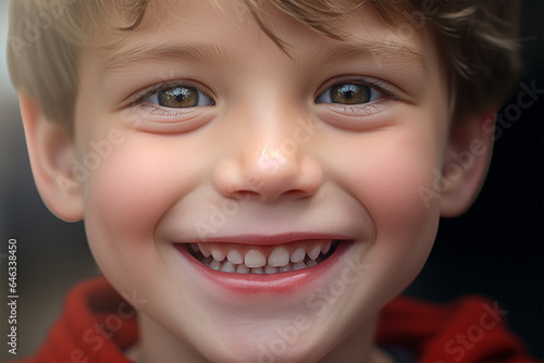 Little boy smiling close up portraits, blue eyes, happy cute boy, generated by AI