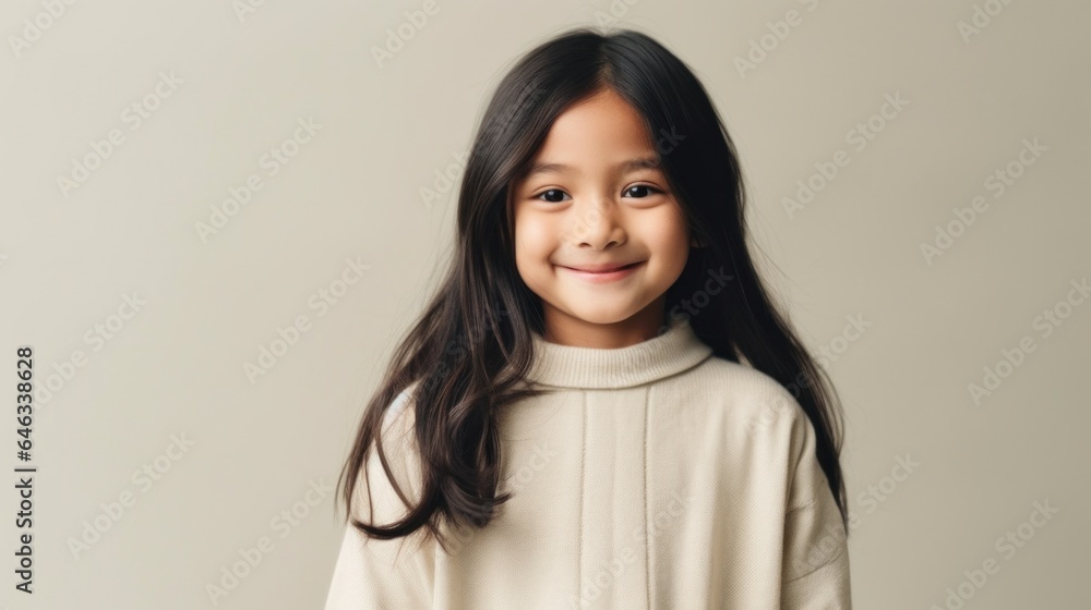 Joyful child wears a toothy smile in neutral attire. Generative AI Joyful child wears a toothy smile in neutral attire. Generative AI
