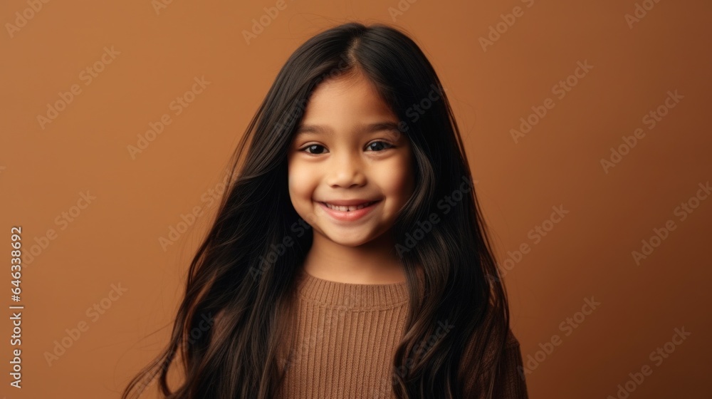 Studio portrait of a cute, smiling girl in neutral clothes. Generative AI Studio portrait of a cute, smiling girl in neutral clothes. Generative AI