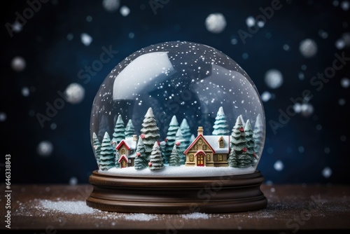 Vintage christmas snow globe on bokeh background