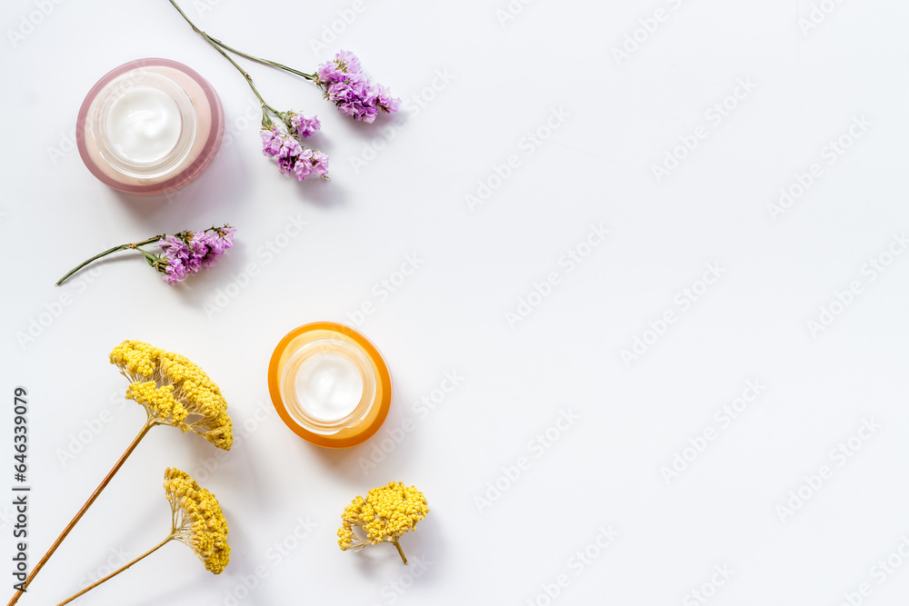 Skin care cosmetics product - cream for face or body with flowers