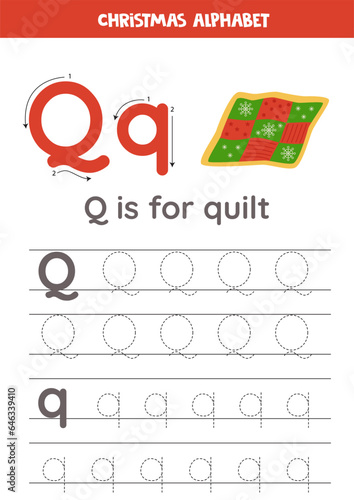 Christmas alphabet writing for preschool kids. Letter Q is for quilt.