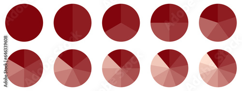 Circles divided diagram 3, 10, 7, graph icon pie shape section chart. Segment circle round vector 6, 9 devide infographic.