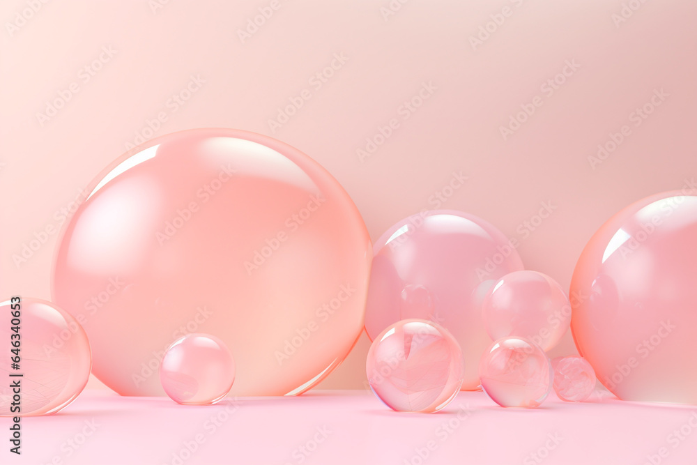 Close up of water with bubbles on a pink background for cosmetic background.Created with Generative AI technology. Close up of water with bubbles on a pink background for cosmetic background.Created with Generative AI technology.