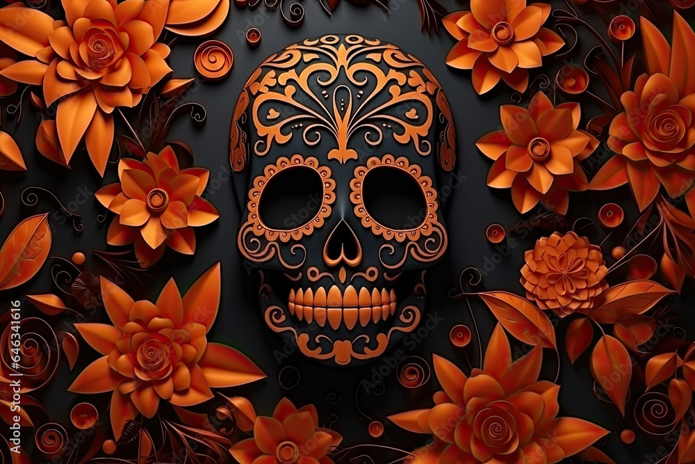 Mexican day of the dead background with many orange flowers. Generative AI Mexican day of the dead background with many orange flowers. Generative AI