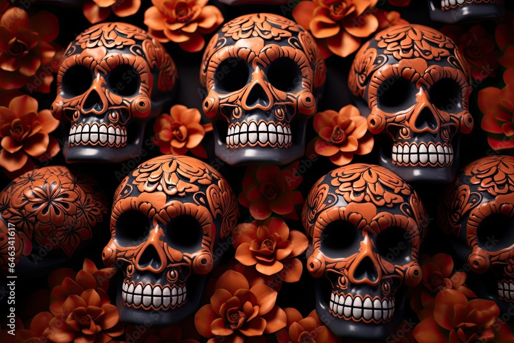 Mexican day of the dead background with many orange flowers. Generative AI Mexican day of the dead background with many orange flowers. Generative AI