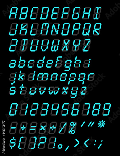 Digital alarm clock font letter italic set