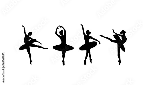 Young ballet dancer standing in pose flat design on grey background. Vector illustration Design, ballerinas in special dancing dresses 